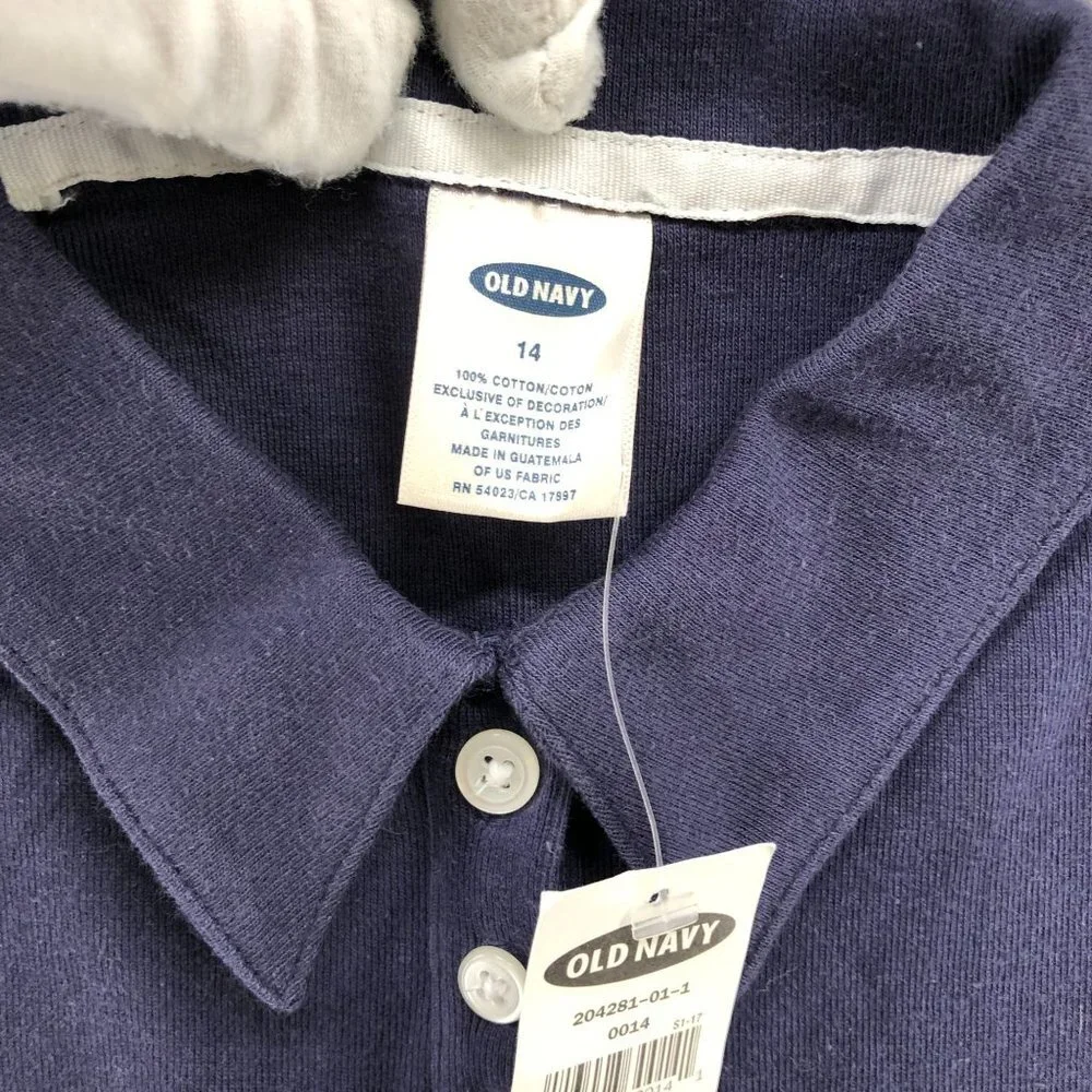 NWT Old Navy Girls Size 14‎ Polo Shirt Navy Blue Short Sleeve Cotton School